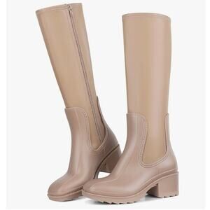 Chunky Heel Platform Boots Women's Size 8.5 Snow Rubber Rain Boots Nude Cream